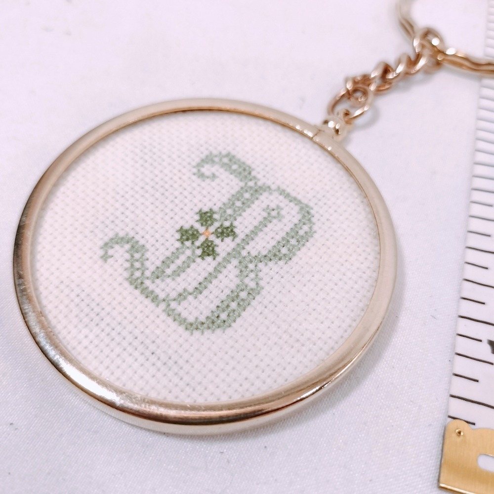 Handmade Cross Stitch "B" Initial July Keychain; Double Sided Floral